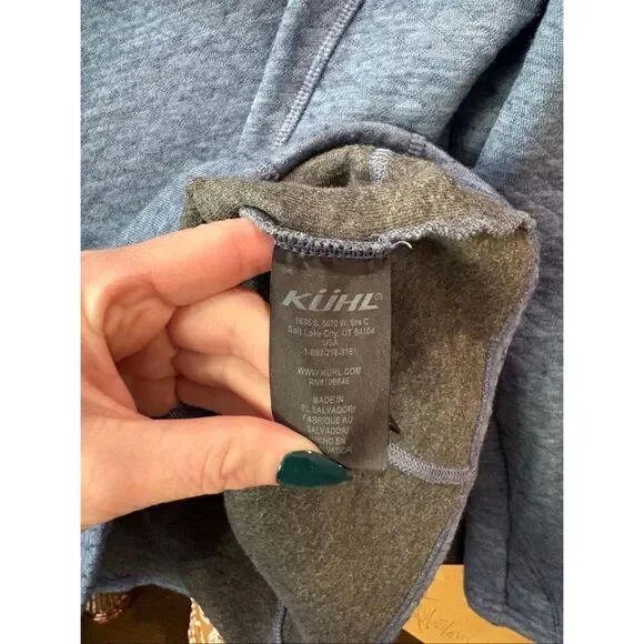 Kuhl Athena Blue Cowl Neck Kangaroo Pouch Pullover Sweater Top Size Medium - Picture 5 of 7